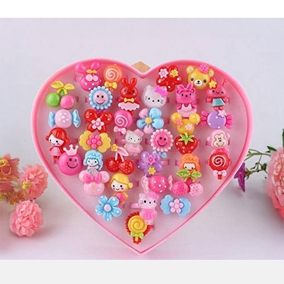 Picture of Kids ring-36pc/Kids Finger Ring Adjustable/Cute Cartoon Rings Toys for Baby Girls toy-Multicolor