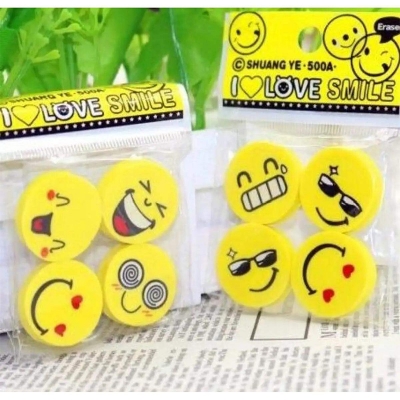 Picture of Emoji Pencil Erasers Yellow Color For Children - 8pcs (Pack of two)-Yellow
