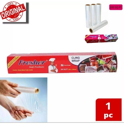 Picture of Fresher Plastic Stretch Wrap Clear Cling Food Grade PE Vinyl Film Plastic Wrapping Paper Roll 60 meter Ideal food Wrapping paper for Keeping Food Fresh