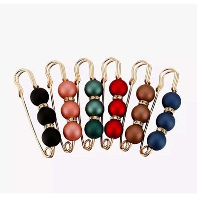 Picture of 6Pcs Muslim Hijab Pins/Pearl Safety Women Scarf Brooch Pin Clip Scarf-Multicolor