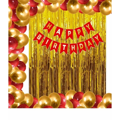 Picture of Birthday decoration set-red card banner with golden background package-Red