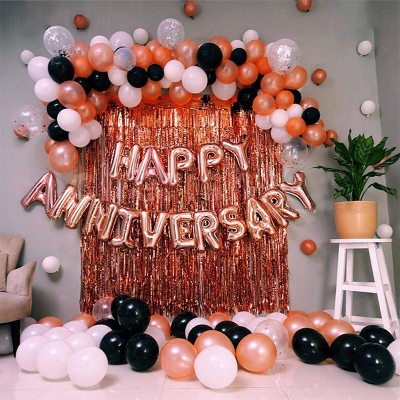 Picture of Happy Anniversary Foil Banner, Wedding Anniversary Party balloon, Marriage Anniversary Letter Banner Party Decoration Set-Rose Gold