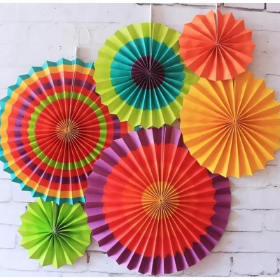 Picture of Decoration Hanging Paper Fan Set-multicolour-Multicolor