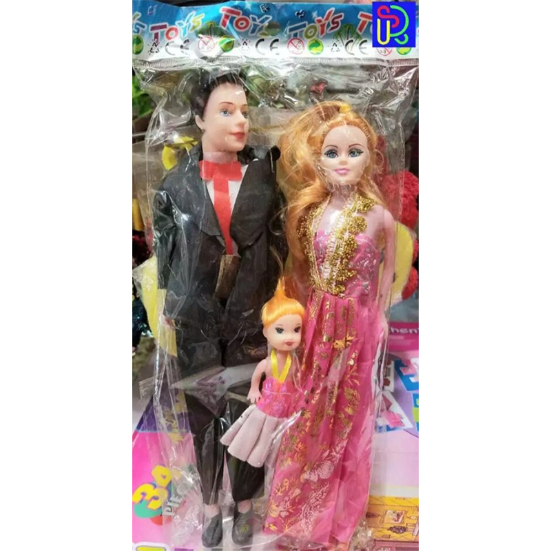 Picture of Family Doll Set/Barbie Doll Set/Putul Set/Couple Barbie Doll Set/Mom Dad Baby Doll Set/3-Pcs Doll Set - Doll-Multicolor