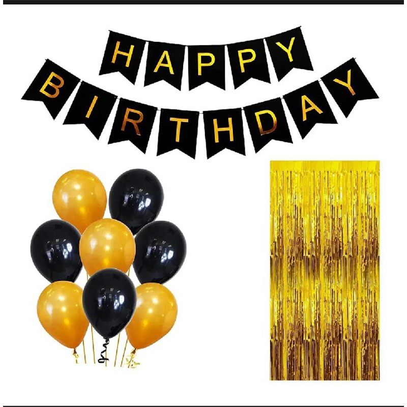 Picture of Happy Birthday Balloon Combo Complete Set (Balloons+Banner+Birthday Decoration)-Black