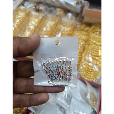 Picture of Stone safety pin-12pc/Premium quality Stone Hijab Safety pin Saree pin one Side of Safety pin - 12 Pieces