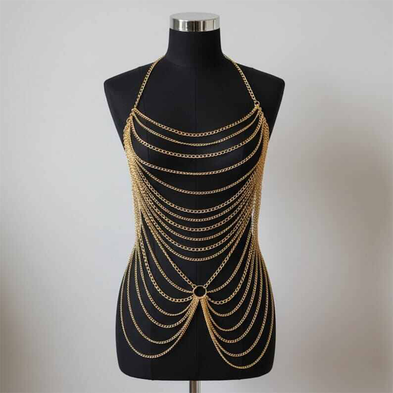 Picture of Chest Chain Body Chain Harness Waist Jewellery  for party/expensive Body Chain Jewellery set-Gold