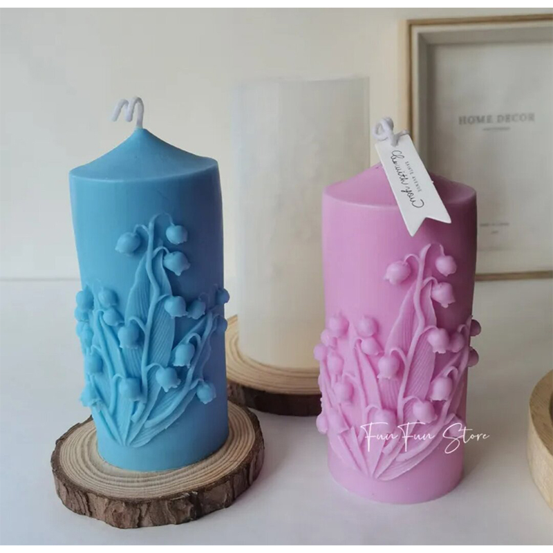 Picture of Floral Pillar Candles -1pc/ Lily of the Valley Bell Flower-Bell orchid flower candle