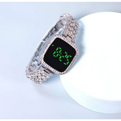 Picture of New Trend Fashion Steel Chain Diamond Women Watch Full Diamond Touch Screen LED Water Diamond Bracelet Watch