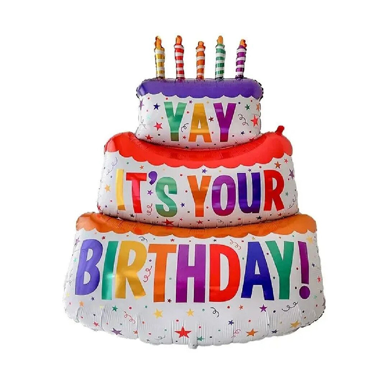 Picture of Large Birthday Three Layer Cake Candle Stripe Polka Dot Foil Balloon/Birthday Party photo Props Scene Decoration-Multicolor