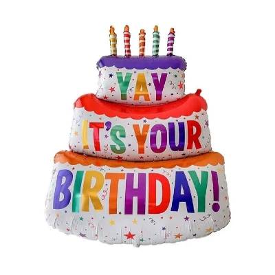 Picture of Large Birthday Three Layer Cake Candle Stripe Polka Dot Foil Balloon/Birthday Party photo Props Scene Decoration-Multicolor