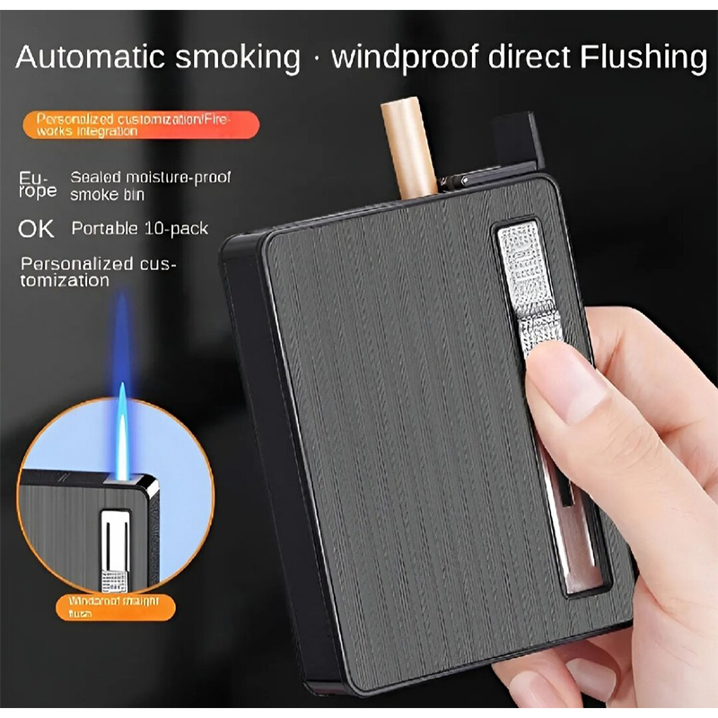 Picture of Smoke storage box/10 pics Case Holder Automatic Storage Box Metal lighter WindProof