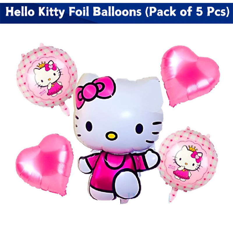 Picture of 5 Pcs Hello Foil Balloon Pack Themed Birthday Party Balloons for Kids Party Decorations Hello Kitty Design-Pink