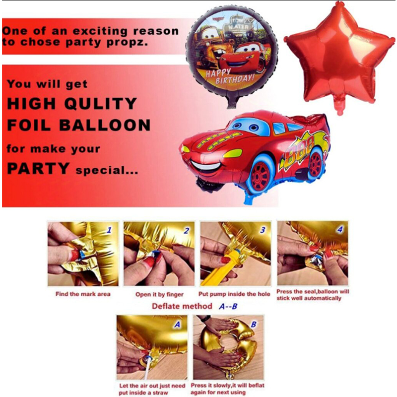 Picture of Cars Theme Foil Balloon 5 Pc Combo - Birthday Decoration-Red