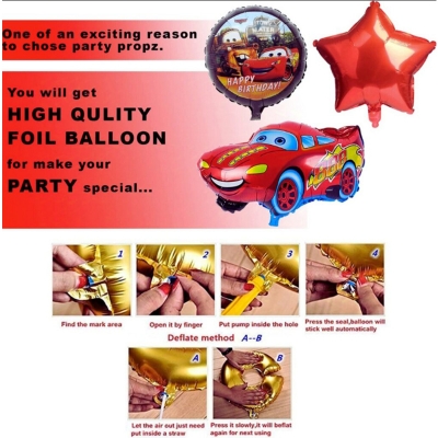 Picture of Cars Theme Foil Balloon 5 Pc Combo - Birthday Decoration-Red