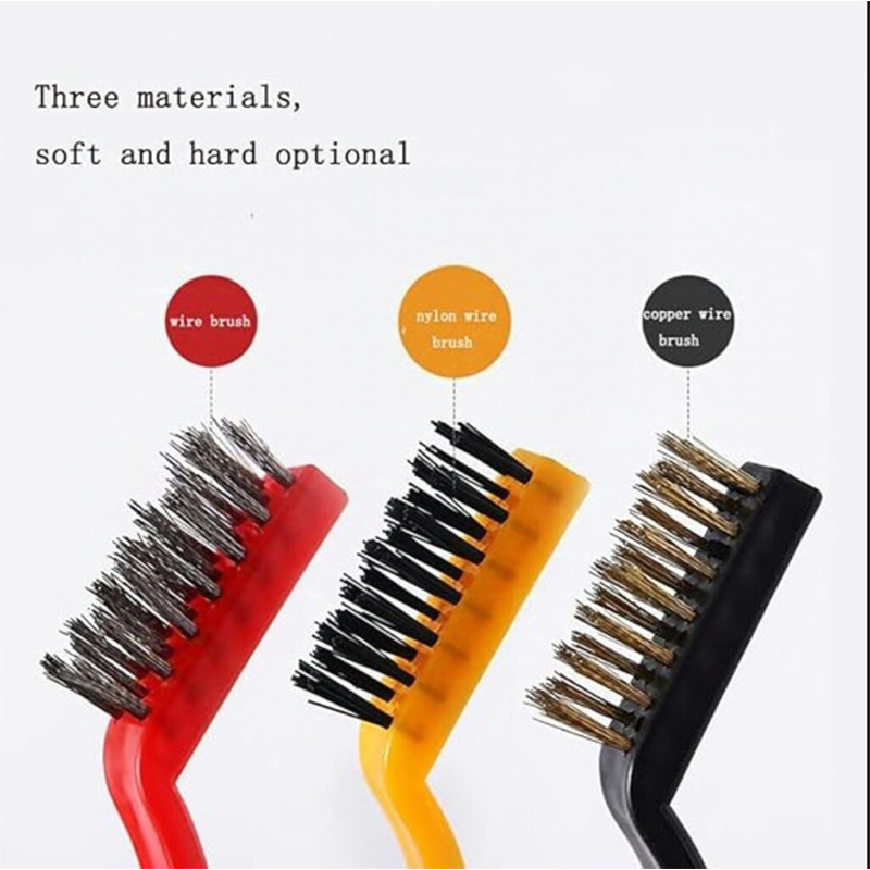 Picture of 3Pcs/Set 7 inches Stainless Steel Brush Brass Cleaning Brush Polishing Rust Remover Metal Wire Brush Cleaning Tool Family-Multicolor