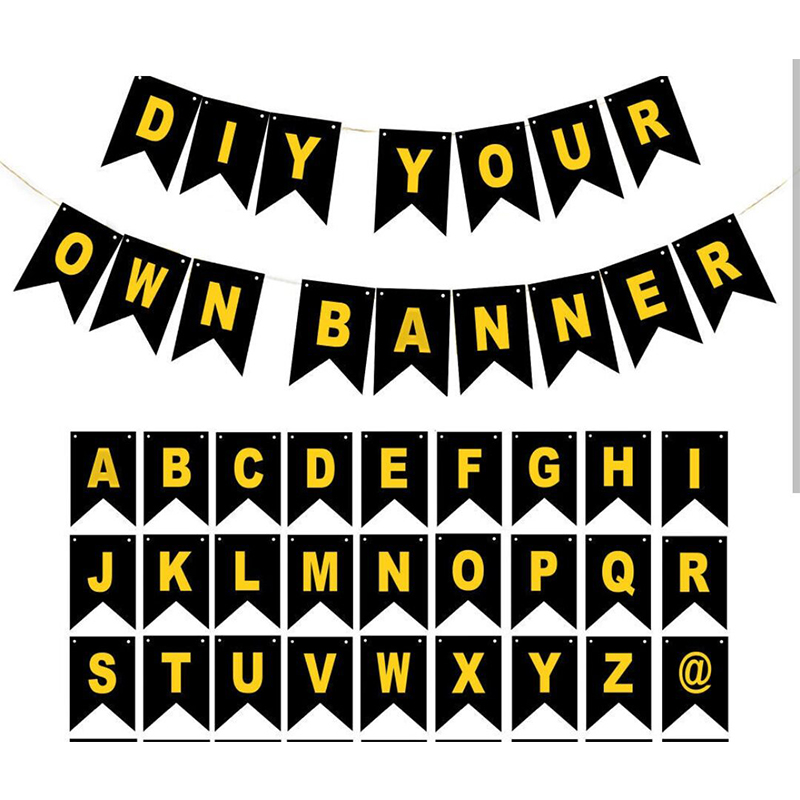 Picture of Custom Letter Banner Kit/DIY Personalized Banner For Birthday Banner/Customized Black Name Banners Gold Stamping Letters And Number  Bunting Banner For Birthday Anniversary Halloween Wedding Events Party Decoration