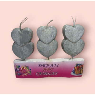 Picture of Heart Love Shapes Cake Candle for Birthday/Anniversary, Mom To Be, Baby Shower, and Wedding Party Cake Decorations – Pack of 3 Pcs-Silver