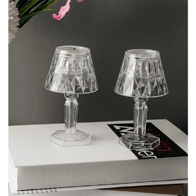 Picture of Led Diamond Table lamp/ Night Lights Crystal Projection Desk Lamps/LED Mini Table Lamp Warm White Crystal Look Conical/12 cm Small Modern Decorative Table Lamp Battery Operated Decorativ-White
