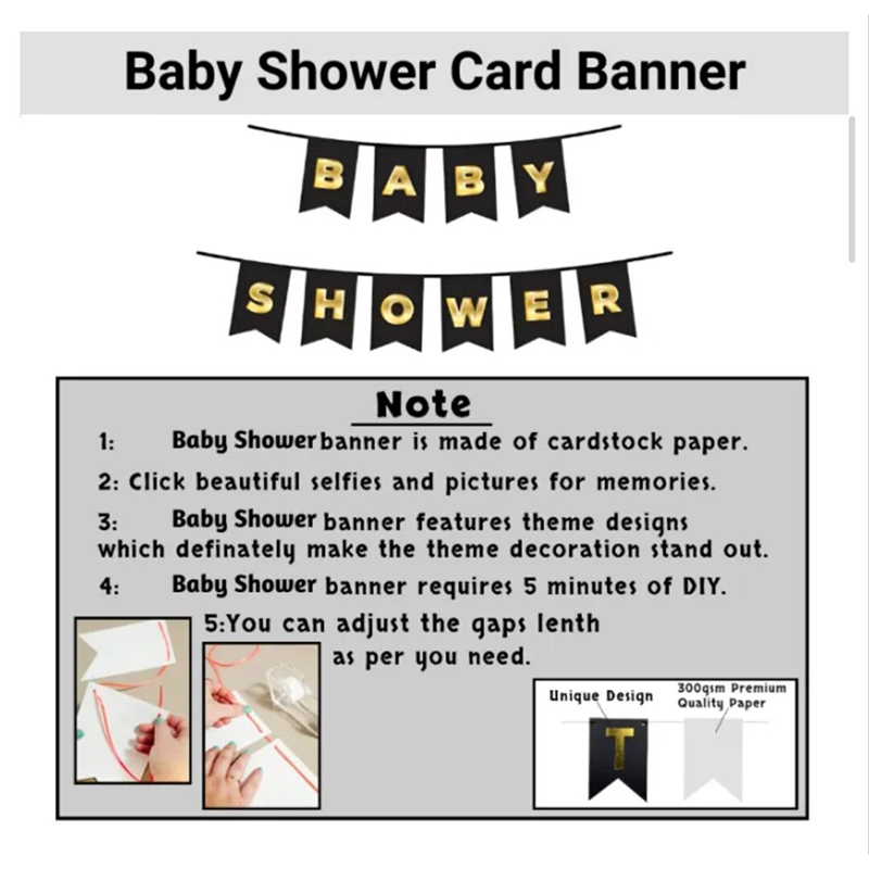 Picture of Baby Shower Golden Black Combo Set– Metallic Balloons, Card Banner, Backdrop Curtain With Both Side Tape for Party Decoration Full Package- (Pack of 34 Pcs)-Black