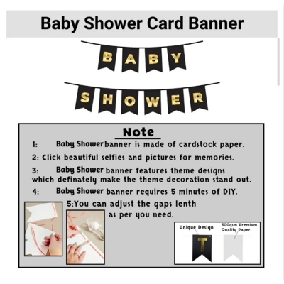 Picture of Baby Shower Golden Black Combo Set– Metallic Balloons, Card Banner, Backdrop Curtain With Both Side Tape for Party Decoration Full Package- (Pack of 34 Pcs)-Black