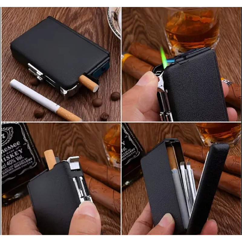 Picture of Smoke storage box/10 pics Case Holder Automatic Storage Box Metal lighter WindProof