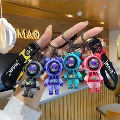 Picture of Astronaut Bears Key Chains Ring Fashion Cute Animal Bag Key ring Holder for Motor Bike Car Accessories Gift
