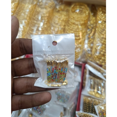 Picture of Stone safety pin-12pc/Premium quality Stone Hijab Safety pin Saree pin one Side of Safety pin - 12 Pieces