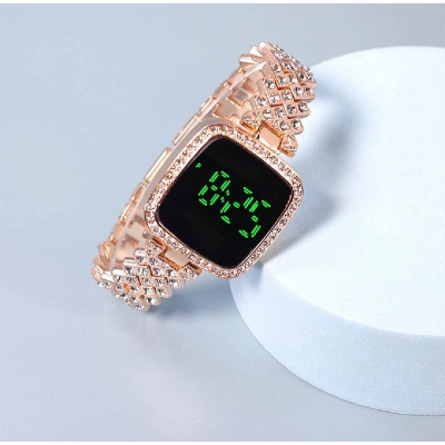 Picture of New Trend Fashion Steel Chain Diamond Women Watch Full Diamond Touch Screen LED Water Diamond Bracelet Watch