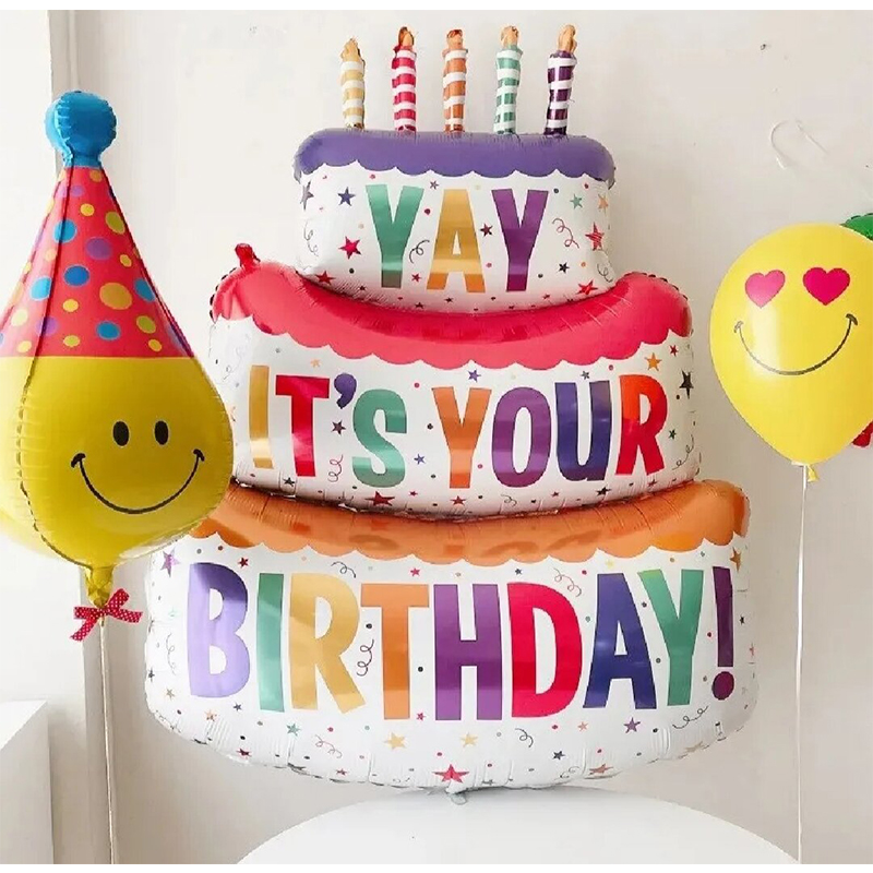 Picture of Large Birthday Three Layer Cake Candle Stripe Polka Dot Foil Balloon/Birthday Party photo Props Scene Decoration-Multicolor