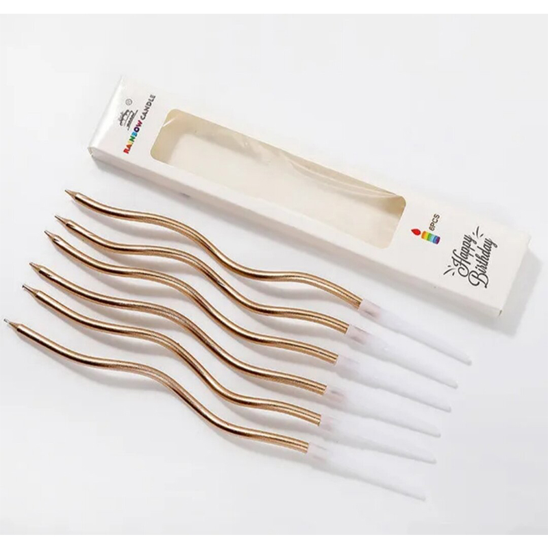 Picture of Spiral Twisty Gold Long Stick Metallic Candle for Birthday, Wedding Party, and Cake Decoration - (Pack of 06 Pcs)-Gold
