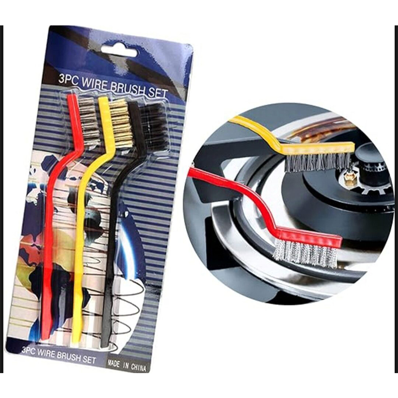 Picture of 3Pcs/Set 7 inches Stainless Steel Brush Brass Cleaning Brush Polishing Rust Remover Metal Wire Brush Cleaning Tool Family-Multicolor