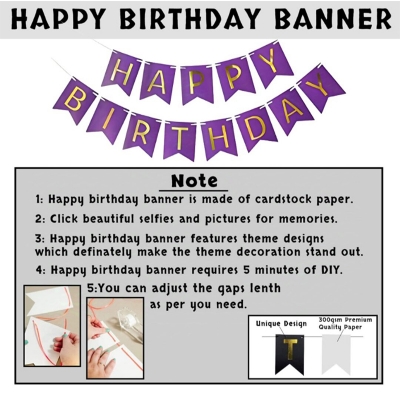 Picture of Purple Color Birthday Decoration Combo Pack With Birthday Banners, Silver Foil Curtains, Metallic Balloons, Blue Confetti and Balloon Garland Arch Decorations Kit Full Package- (Pack of 48 Pcs)-Purple