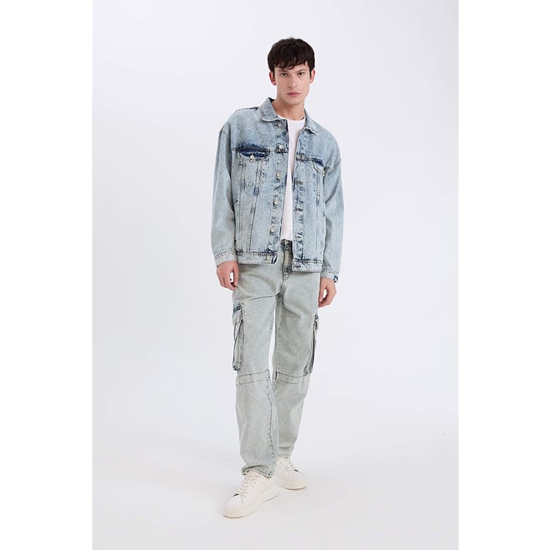 Picture of Export Quality Light Wash Denim Jacket for Men | Premium Soft Fabric | Stylish Casual & Winter Wear | Trendy Slim Fit Jeans Jacket | Durable Stitching | Fashionable Everyday Outerwear for Men-Light blue