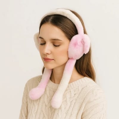 Picture of Colorful Plush Moving Rabbit Ear Muffs for Men, Women & Kids | Soft Warm Winter Ear Warmers | Cute Bunny Ear Design | Comfortable Home & Outdoor Use | Keep Ears Warm in Cold Weather | Popular Online Style-Multicolor