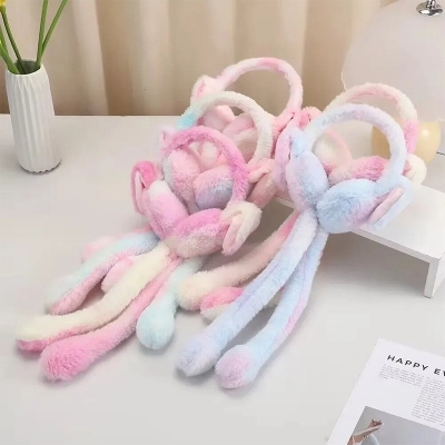 Picture of Colorful Plush Moving Rabbit Ear Muffs for Men, Women & Kids | Soft Warm Winter Ear Warmers | Cute Bunny Ear Design | Comfortable Home & Outdoor Use | Keep Ears Warm in Cold Weather | Popular Online Style-Multicolor
