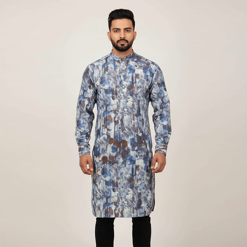 Picture of Printed Panjabi for Men | Stylish Cotton Printed Panjabi Kurta for Casual & Festive Wear | Trendy Ethnic Panjabi for Eid, Wedding & Party | Comfortable, Breathable & Premium Quality Traditional Outfit for Modern Men | New Collection Fashionable Panjabi-Multicolor