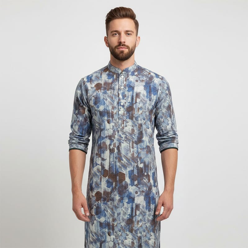 Picture of Printed Panjabi for Men | Stylish Cotton Printed Panjabi Kurta for Casual & Festive Wear | Trendy Ethnic Panjabi for Eid, Wedding & Party | Comfortable, Breathable & Premium Quality Traditional Outfit for Modern Men | New Collection Fashionable Panjabi-Multicolor