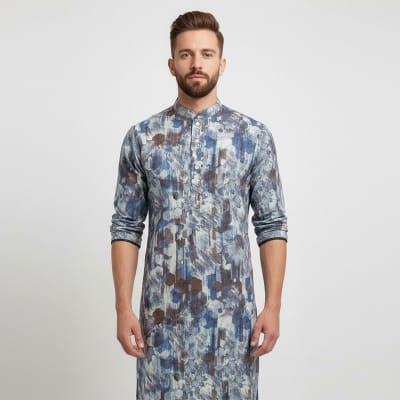 Picture of Printed Panjabi for Men | Stylish Cotton Printed Panjabi Kurta for Casual & Festive Wear | Trendy Ethnic Panjabi for Eid, Wedding & Party | Comfortable, Breathable & Premium Quality Traditional Outfit for Modern Men | New Collection Fashionable Panjabi-Multicolor