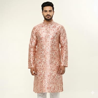 Picture of Soft Katan Silk Panjabi for Men | Premium Quality Traditional Kurta | Elegant Ethnic Wear for Wedding, Eid & Festive Occasion | Comfortable, Breathable & Stylish Design | Luxury Finish Classic Panjabi for Groom & Special Events Collection-Rose Gold