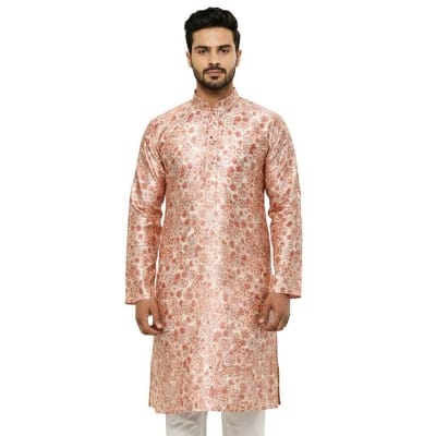 Picture of Soft Katan Silk Panjabi for Men | Premium Quality Traditional Kurta | Elegant Ethnic Wear for Wedding, Eid & Festive Occasion | Comfortable, Breathable & Stylish Design | Luxury Finish Classic Panjabi for Groom & Special Events Collection-Rose Gold