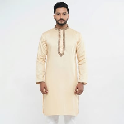 Picture of Off White Color Cotton Panjabi for Men | Premium Soft & Breathable Fabric | Comfortable Traditional Punjabi Kurta for Eid, Wedding & Festive Wear | Stylish Slim Fit Ethnic Outfit | Lightweight Summer Friendly Classic Design for Modern Gentlemen