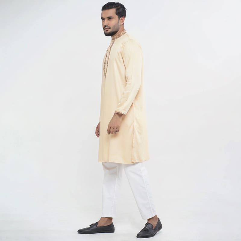 Picture of Off White Color Cotton Panjabi for Men | Premium Soft & Breathable Fabric | Comfortable Traditional Punjabi Kurta for Eid, Wedding & Festive Wear | Stylish Slim Fit Ethnic Outfit | Lightweight Summer Friendly Classic Design for Modern Gentlemen