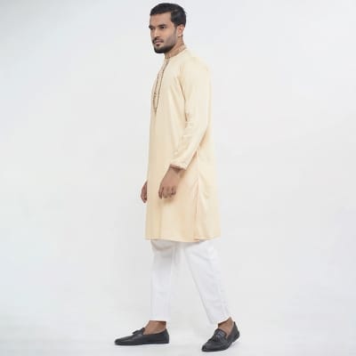 Picture of Off White Color Cotton Panjabi for Men | Premium Soft & Breathable Fabric | Comfortable Traditional Punjabi Kurta for Eid, Wedding & Festive Wear | Stylish Slim Fit Ethnic Outfit | Lightweight Summer Friendly Classic Design for Modern Gentlemen