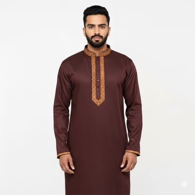 Picture of Chocolate Color Cotton Panjabi for Men | Premium Soft Breathable Cotton Punjabi Kurta | Stylish Ethnic Wear for Eid, Wedding & Festive Occasion | Comfortable Regular Fit Traditional Panjabi for Summer & Casual Use | Trendy Men’s Fashion Collection 2026