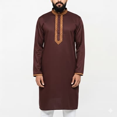 Picture of Chocolate Color Cotton Panjabi for Men | Premium Soft Breathable Cotton Punjabi Kurta | Stylish Ethnic Wear for Eid, Wedding & Festive Occasion | Comfortable Regular Fit Traditional Panjabi for Summer & Casual Use | Trendy Men’s Fashion Collection 2026