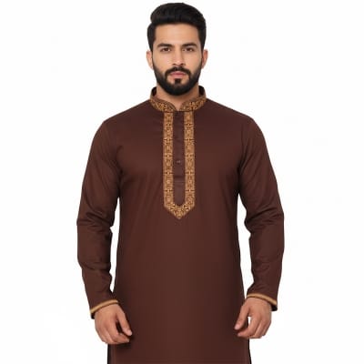 Picture of Chocolate Color Cotton Panjabi for Men | Premium Soft Breathable Cotton Punjabi Kurta | Stylish Ethnic Wear for Eid, Wedding & Festive Occasion | Comfortable Regular Fit Traditional Panjabi for Summer & Casual Use | Trendy Men’s Fashion Collection 2026