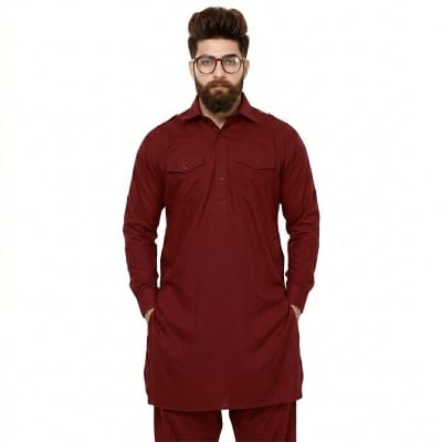 Picture of Maroon Color Panjabi for Men Pakistani Style | Premium Cotton Traditional Kurta with Elegant Embroidery | Stylish Ethnic Wear for Wedding, Eid & Festive Occasion | Comfortable Regular Fit Desi Outfit for Party & Cultural Events | Trendy Men’s Collection