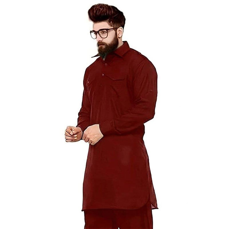 Picture of Maroon Color Panjabi for Men Pakistani Style | Premium Cotton Traditional Kurta with Elegant Embroidery | Stylish Ethnic Wear for Wedding, Eid & Festive Occasion | Comfortable Regular Fit Desi Outfit for Party & Cultural Events | Trendy Men’s Collection