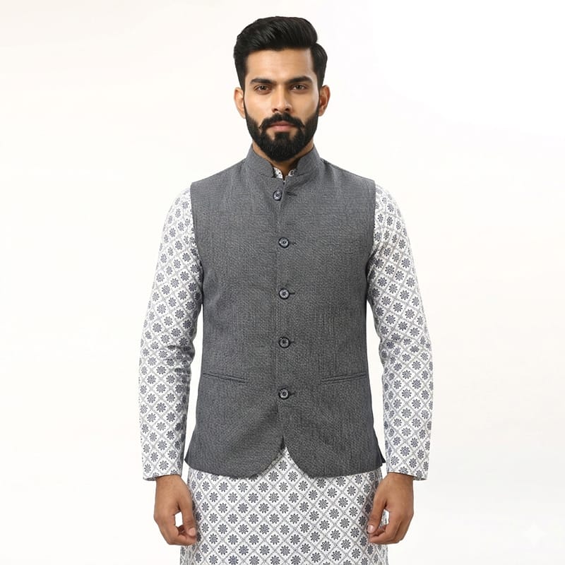 Picture of Premium Panjabi Koti for Men – Stylish Nehru Jacket Design, Ethnic Wedding & Festive Wear, Traditional Indian Waistcoat for Panjabi, Elegant Slim Fit Modi Coat for Party, Eid & Cultural Events Outfit Collection-Blue